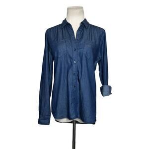 Liz Claiborne blue polka dots buttoned long sleeves shirt size PS